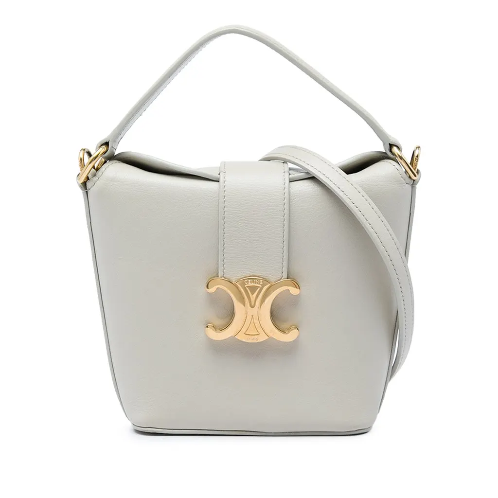 Celine Mini Calfskin Triomphe Bucket Bag Grey Leather Very good - Front View