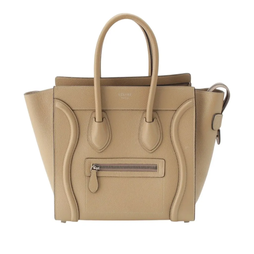 Celine Micro Drummed Calfskin Luggage Tote Beige Leather Very good - Front View