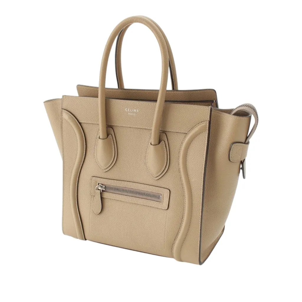 Celine Micro Drummed Calfskin Luggage Tote Beige Leather Very good - Back View