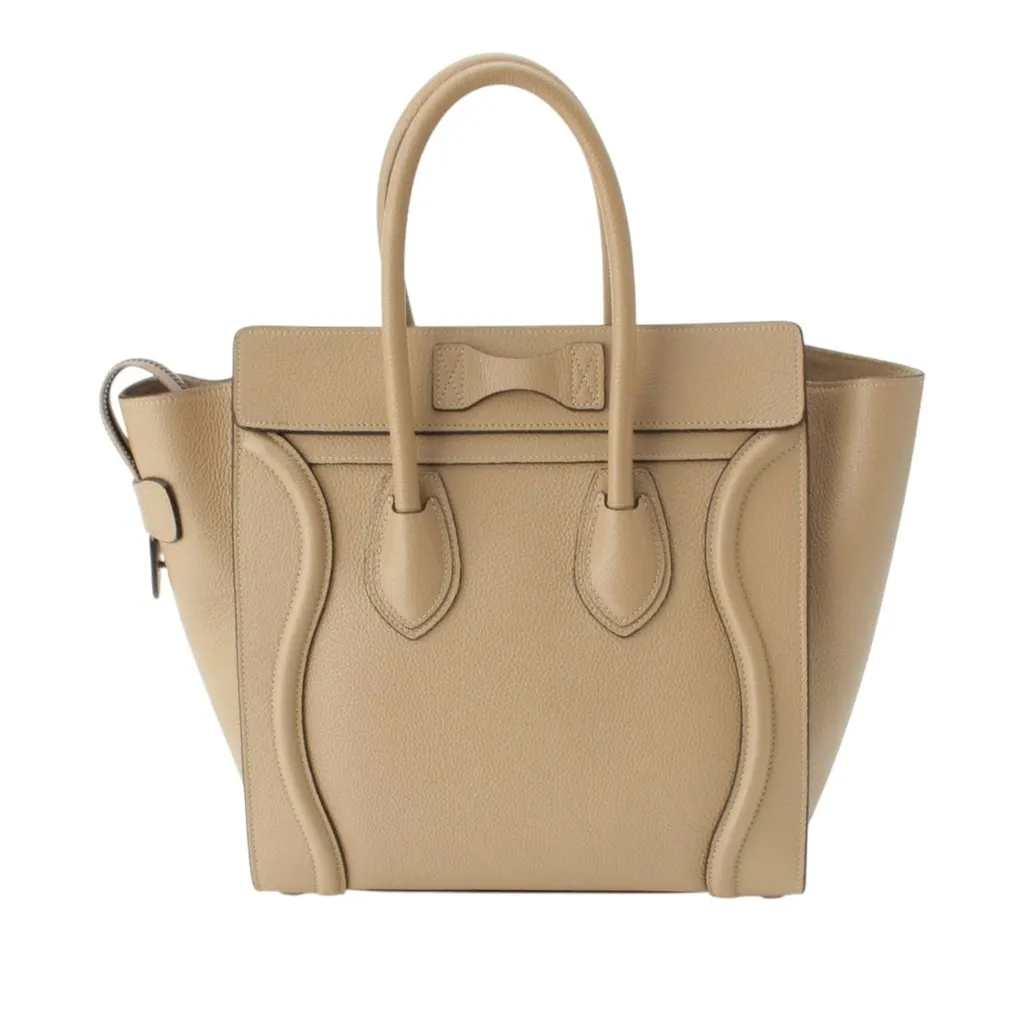 Celine Micro Drummed Calfskin Luggage Tote Beige Leather Very good - Model View
