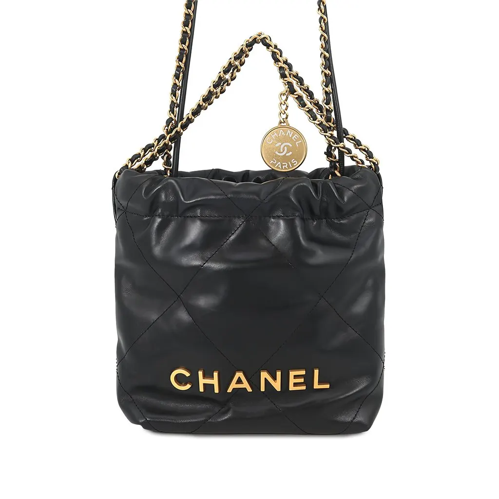 Chanel Mini Shiny Calfskin 22 Handbag Black Leather Very good - Front View