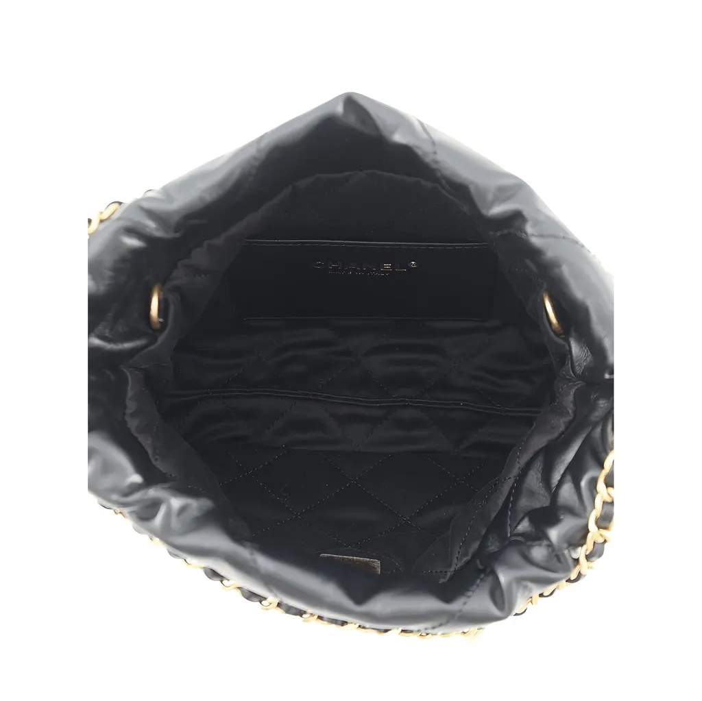 Chanel Mini Shiny Calfskin 22 Handbag Black Leather Very good - Model View
