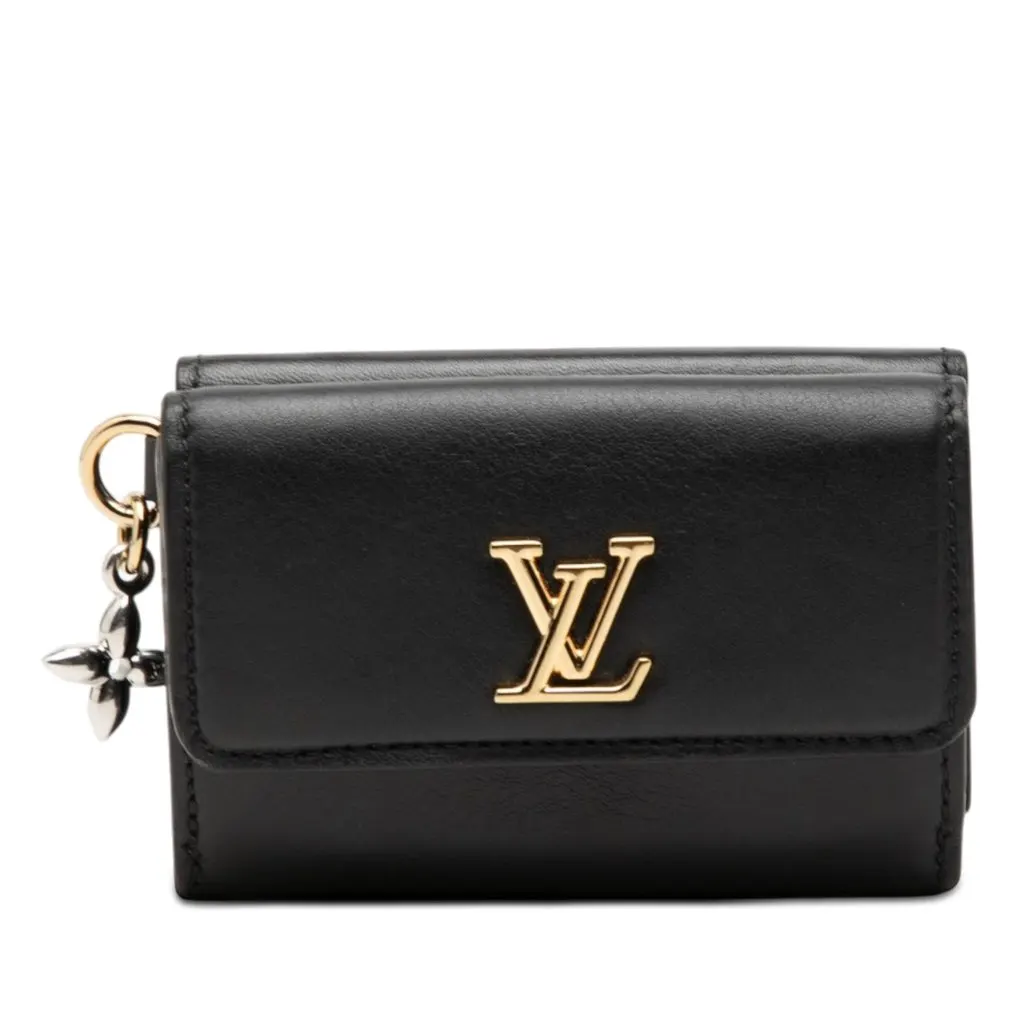 Louis Vuitton Mini Calfskin LV Bloom Trifold Wallet Black Leather Very good - Front View