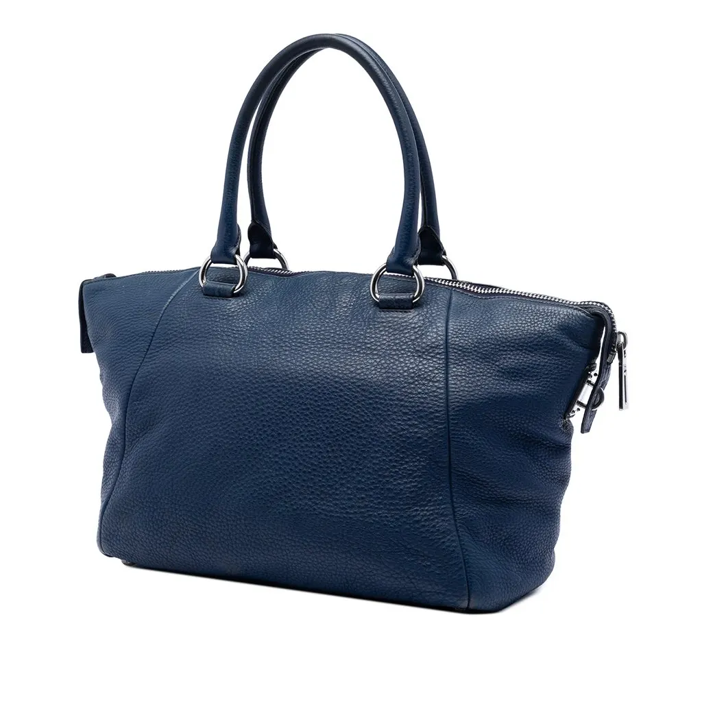 Prada Vitello Daino Double Handle Satchel Blue Leather Very good - Back View
