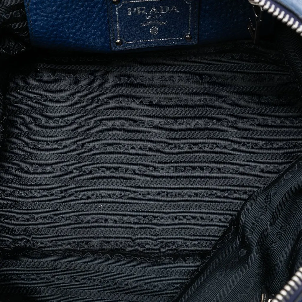 Prada Vitello Daino Double Handle Satchel Blue Leather Very good - Model View