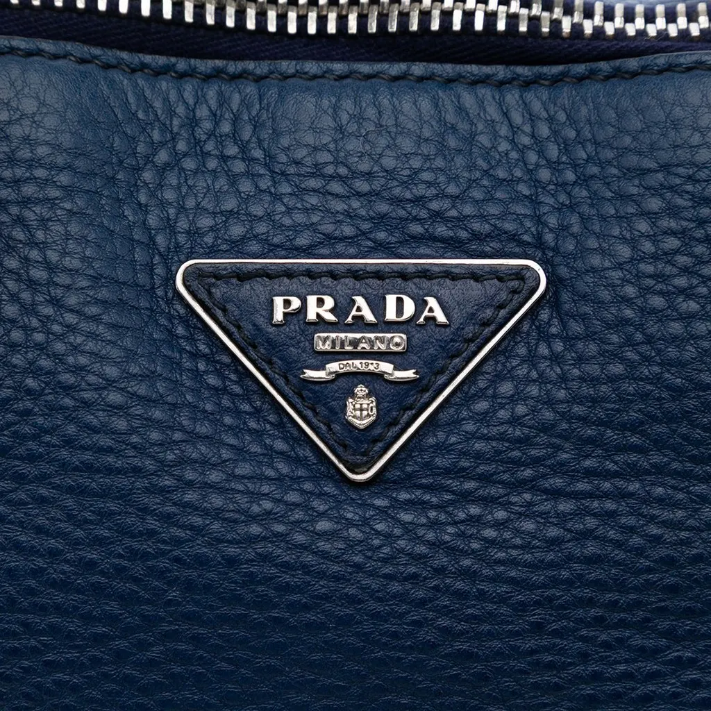 Prada Vitello Daino Double Handle Satchel Blue Leather Very good - Box View