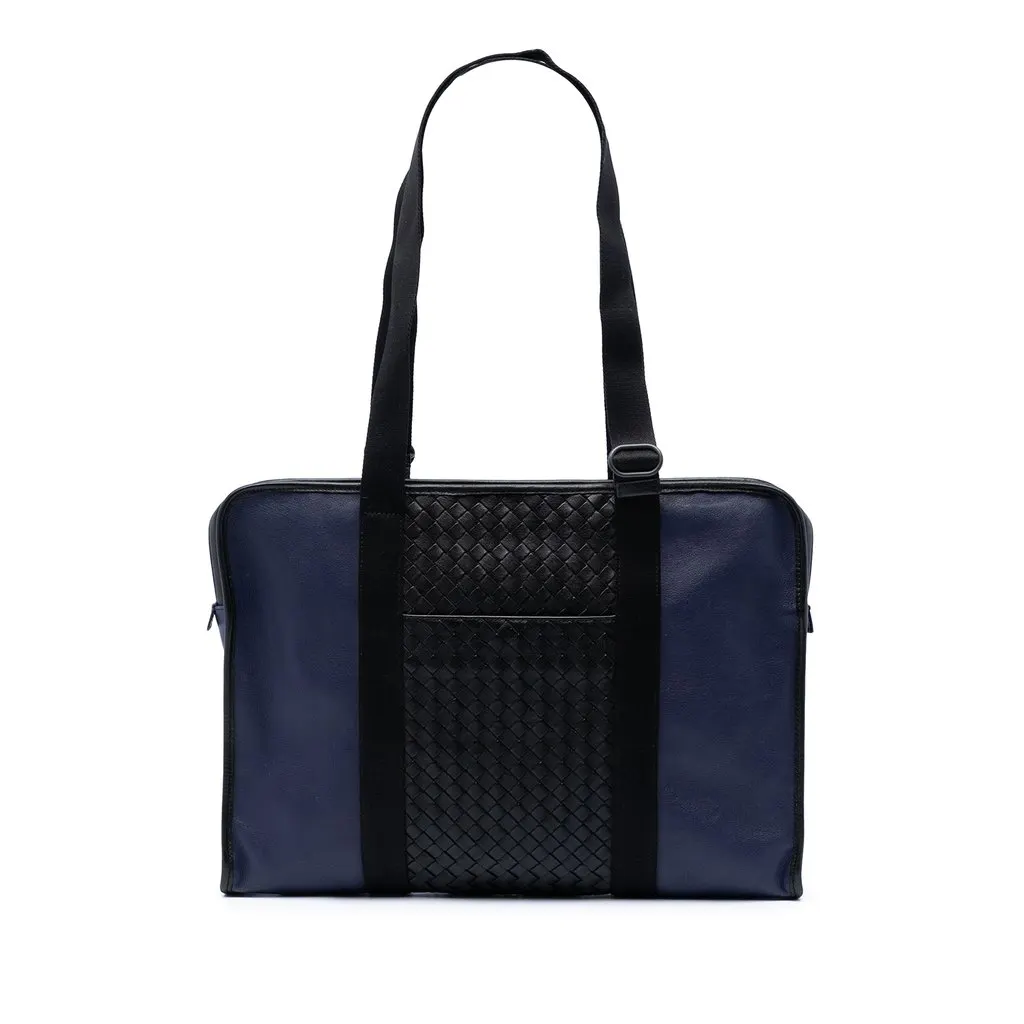 Bottega Veneta Bicolor Intrecciato Trimmed Nappa Business Bag Blue Leather Very good - Front View