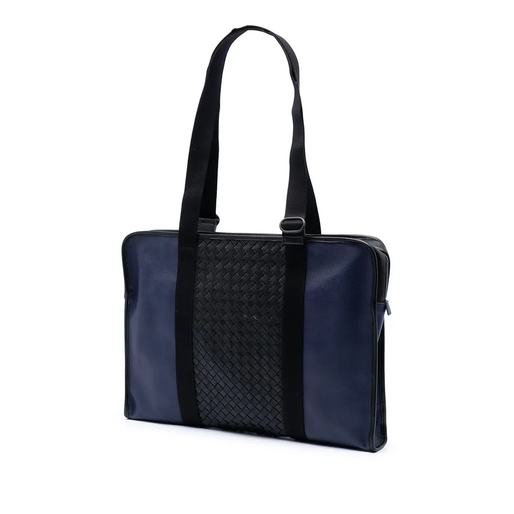 Bottega Veneta Bicolor Intrecciato Trimmed Nappa Business Bag Blue Leather Very good - Back View