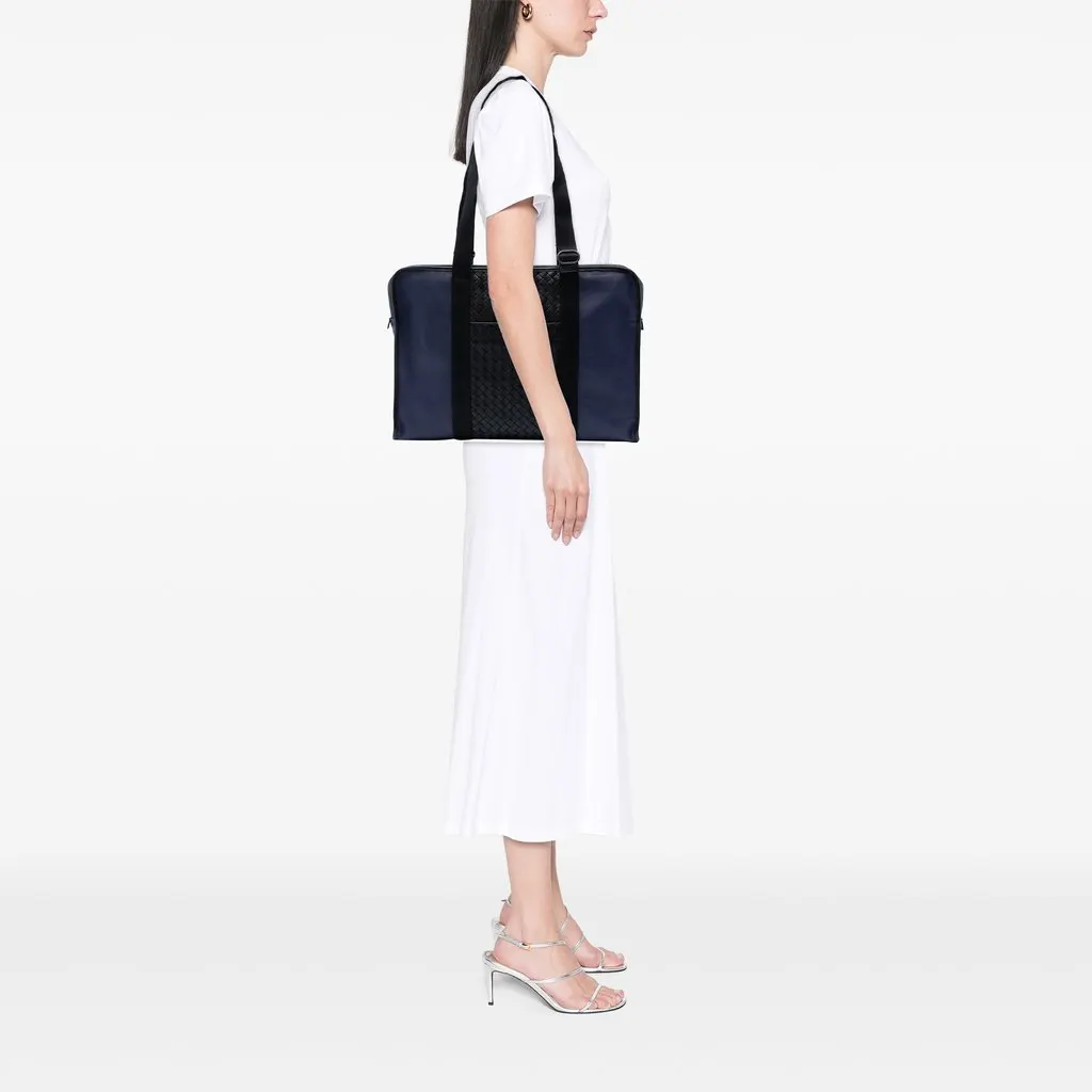 Bottega Veneta Bicolor Intrecciato Trimmed Nappa Business Bag Blue Leather Very good - Box View
