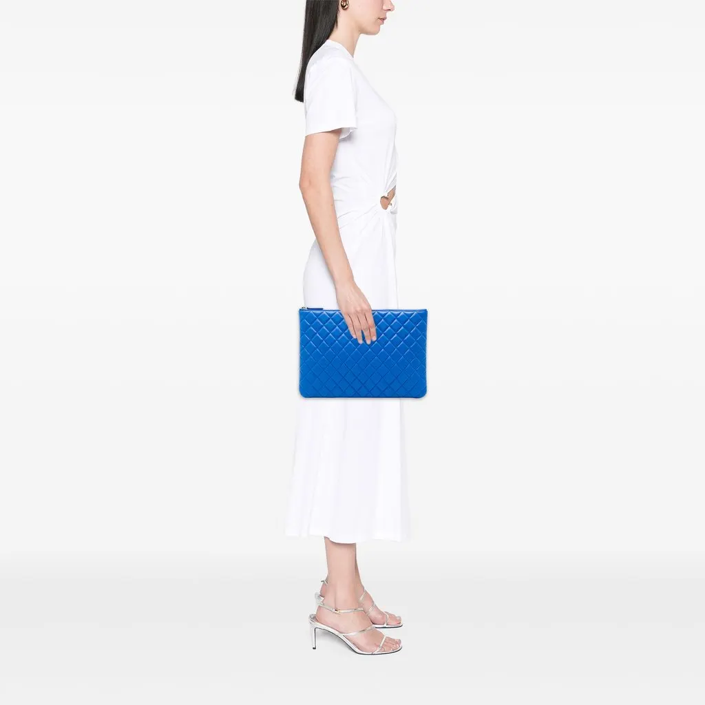 Chanel Large Quilted Lambskin O Case Clutch Blue Leather Very good - Box View