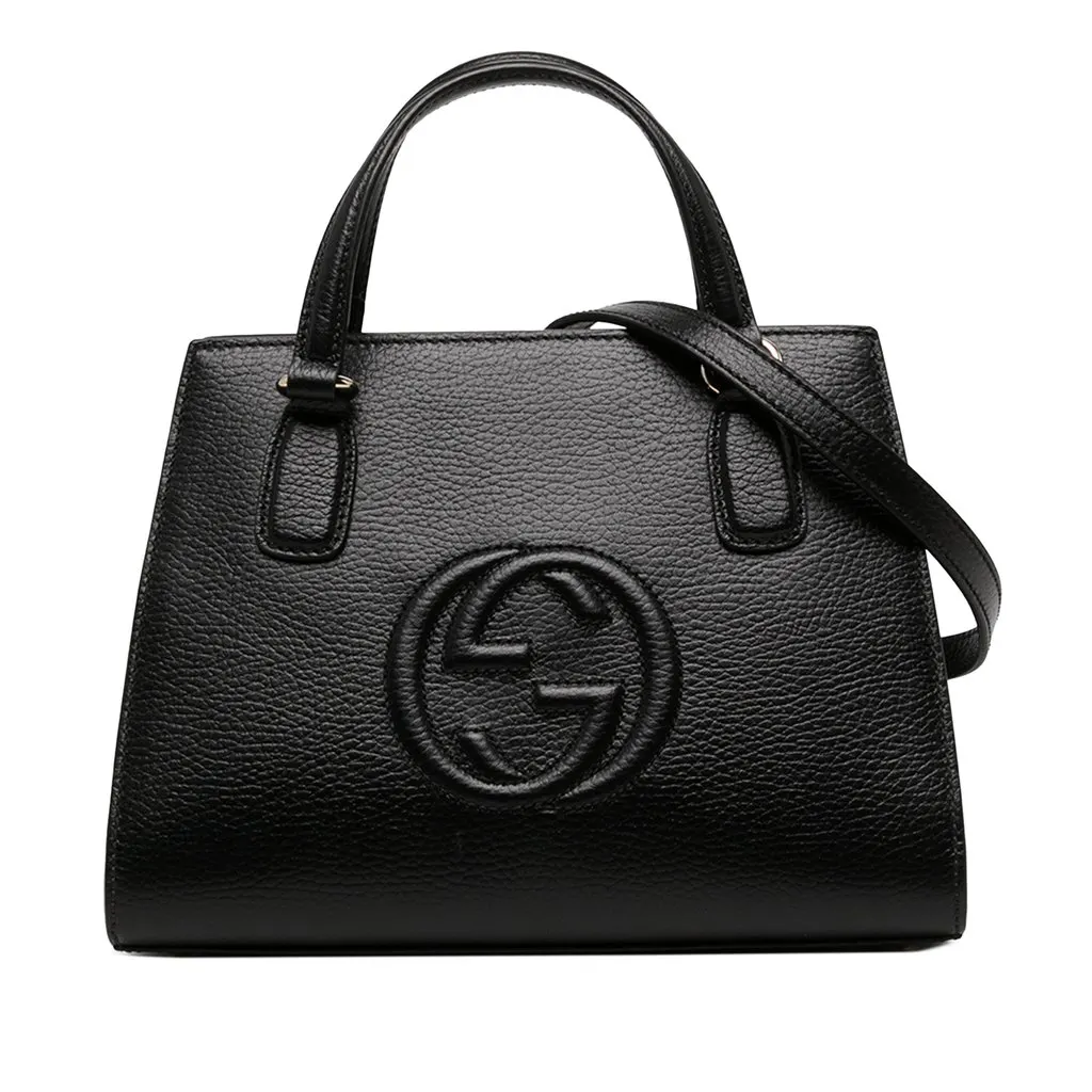 Gucci Medium Dollar Calf Soho Top Handle Convertible Tote Black Leather Very good - Front View