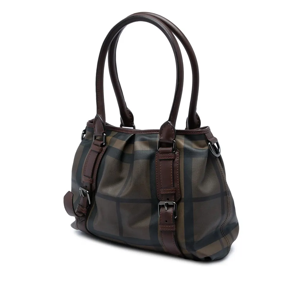 Burberry Small Smoke Check Coated Canvas Northfield Satchel Brown Canvas Very good - Back View