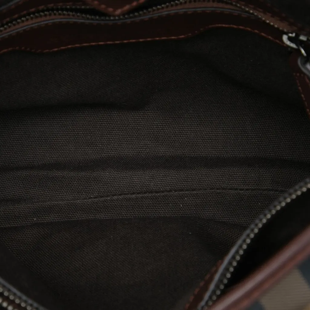 Burberry Small Smoke Check Coated Canvas Northfield Satchel Brown Canvas Very good - Model View