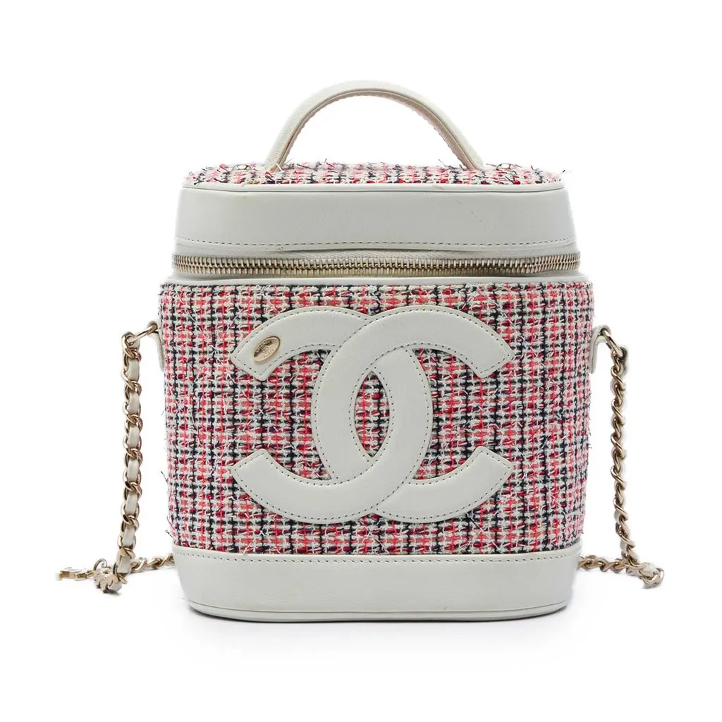Chanel Tweed and Lambskin CC Vanity Case Red Very good - Front View