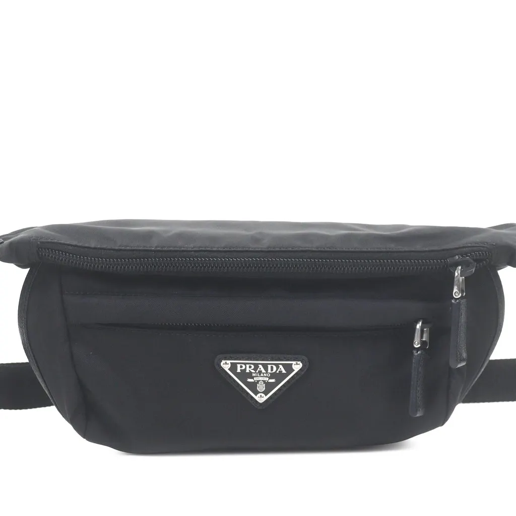 Prada Saffiano Trimmed Re Nylon Belt Bag Black Very good - Front View
