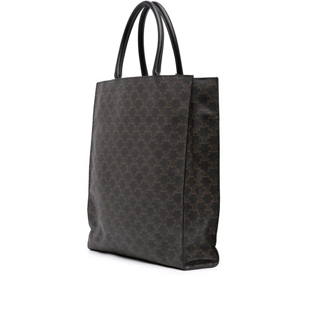 Celine Large Triomphe Coated Canvas Cabas Vertical Tote Brown Canvas Very good - Back View