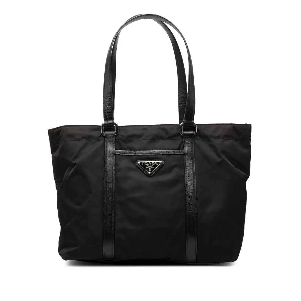 Prada Saffiano Trimmed Tessuto Tote Black Very good - Front View