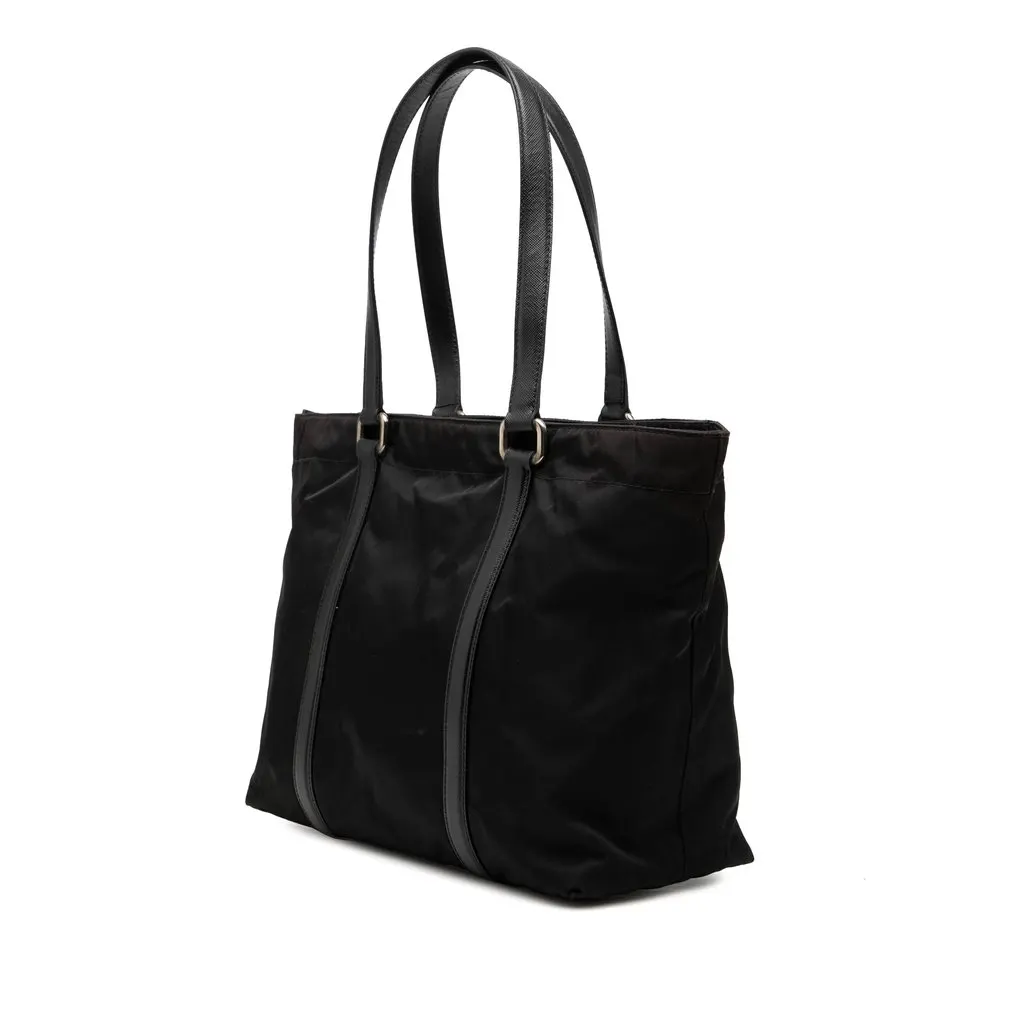 Prada Saffiano Trimmed Tessuto Tote Black Very good - Back View