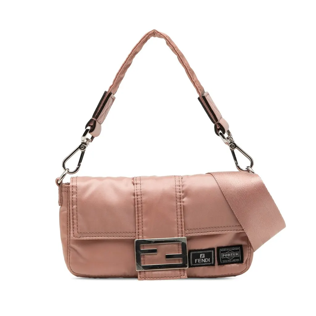 Fendi Porter Yoshida Nylon Baguette Satchel Pink Very good - Front View