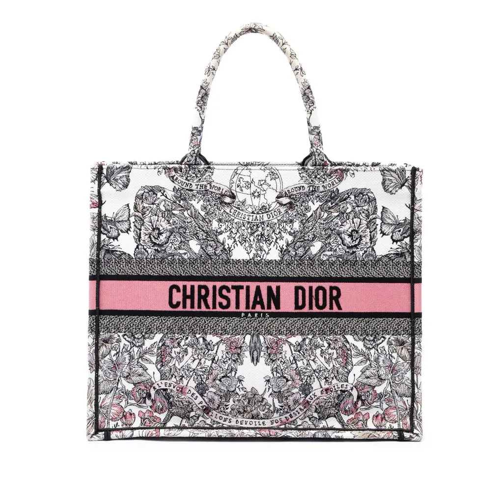 Dior Large Embroidered Canvas Butterfly Around The World Book Tote White Very good - Front View
