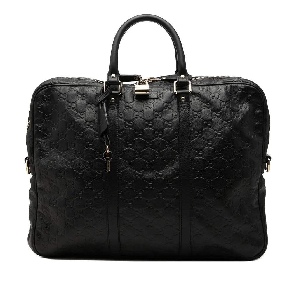 Gucci Guccissima Business Bag Black Leather Very good - Front View