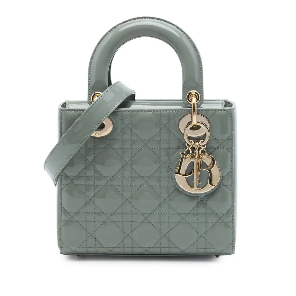Dior Small Patent Cannage Lady Dior Grey Leather Good - Front View