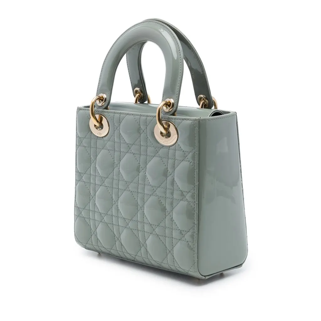 Dior Small Patent Cannage Lady Dior Grey Leather Good - Back View