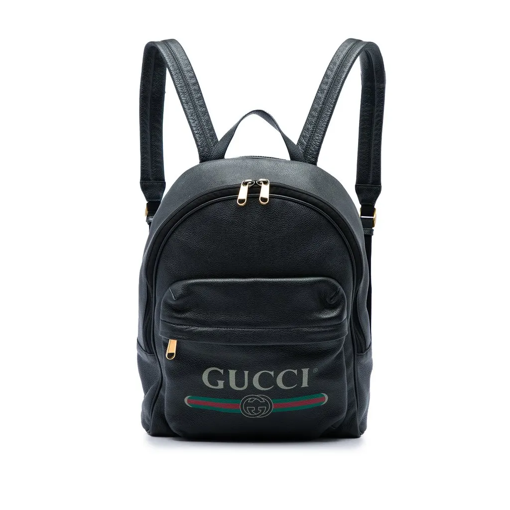 Gucci Leather Logo Backpack Black Leather Very good - Front View