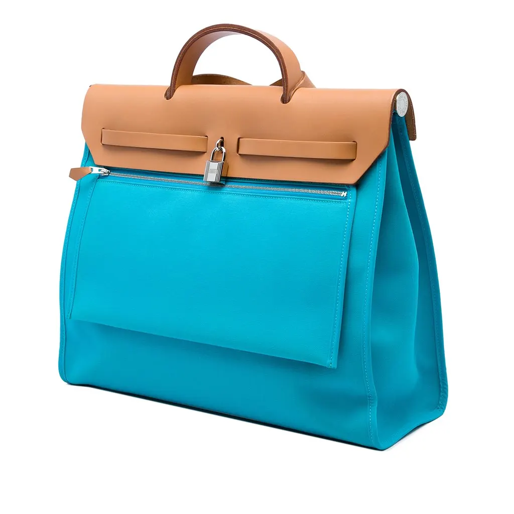Hermès Toile Verso Herbag Zip 39 Blue Canvas Very good - Back View