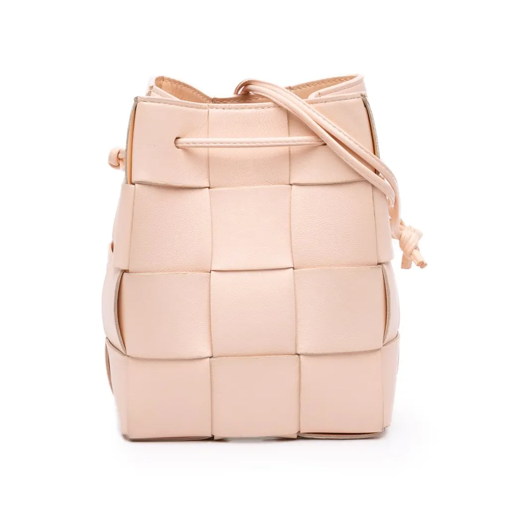Bottega Veneta Small Nappa Maxi Intrecciato Cassette Bucket Bag Pink Leather Good - Front View