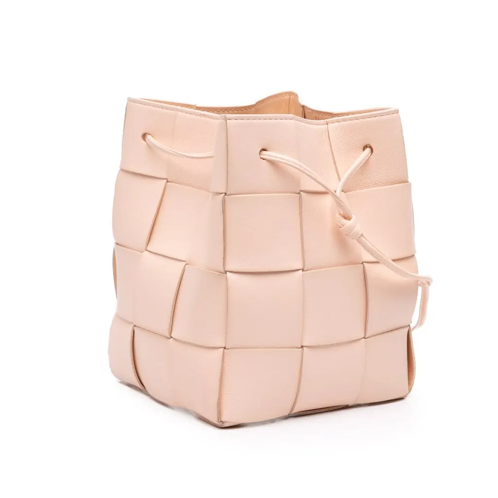 Bottega Veneta Small Nappa Maxi Intrecciato Cassette Bucket Bag Pink Leather Good - Back View