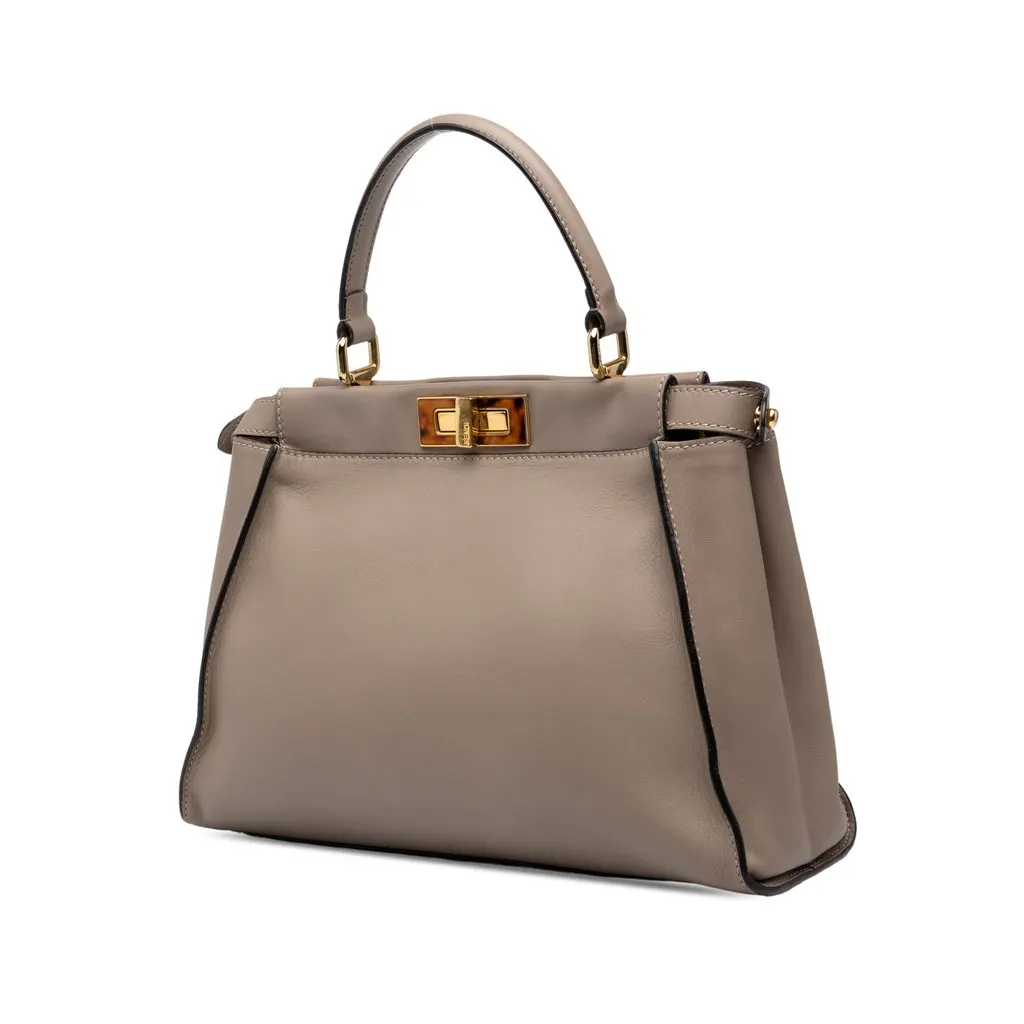 Fendi Medium Leather Peekaboo Iconic Satchel Brown Leather Very good - Back View