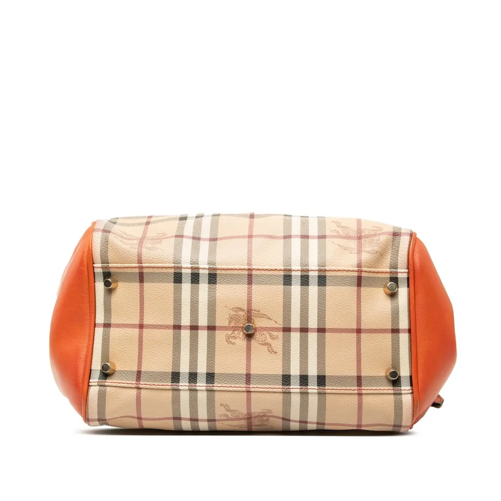 Burberry Small Leather Trimmed Haymarket Check Coated Canvas Canterbury Tote Beige Good - Inside View
