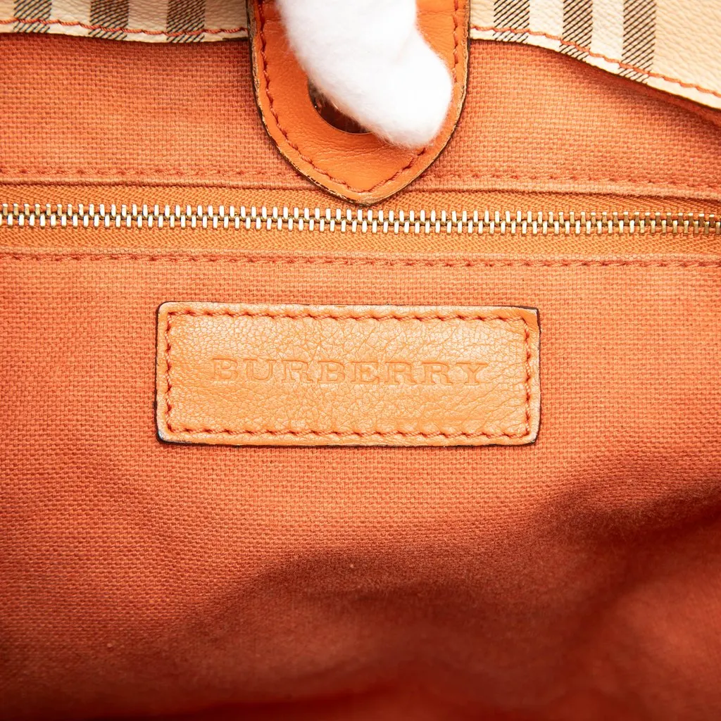 Burberry Small Leather Trimmed Haymarket Check Coated Canvas Canterbury Tote Beige Good - Box View