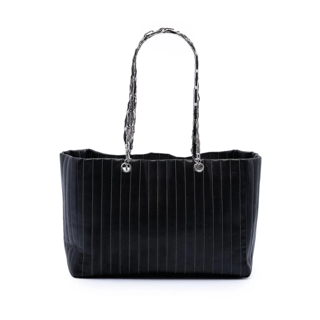 Chanel Large Lambskin Vertical Quilted Mademoiselle Tote Black Leather Very good - Front View