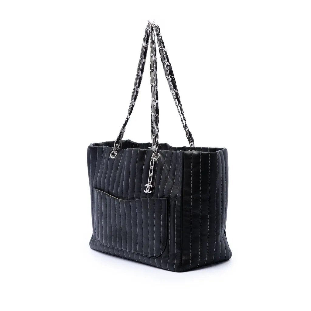 Chanel Large Lambskin Vertical Quilted Mademoiselle Tote Black Leather Very good - Back View