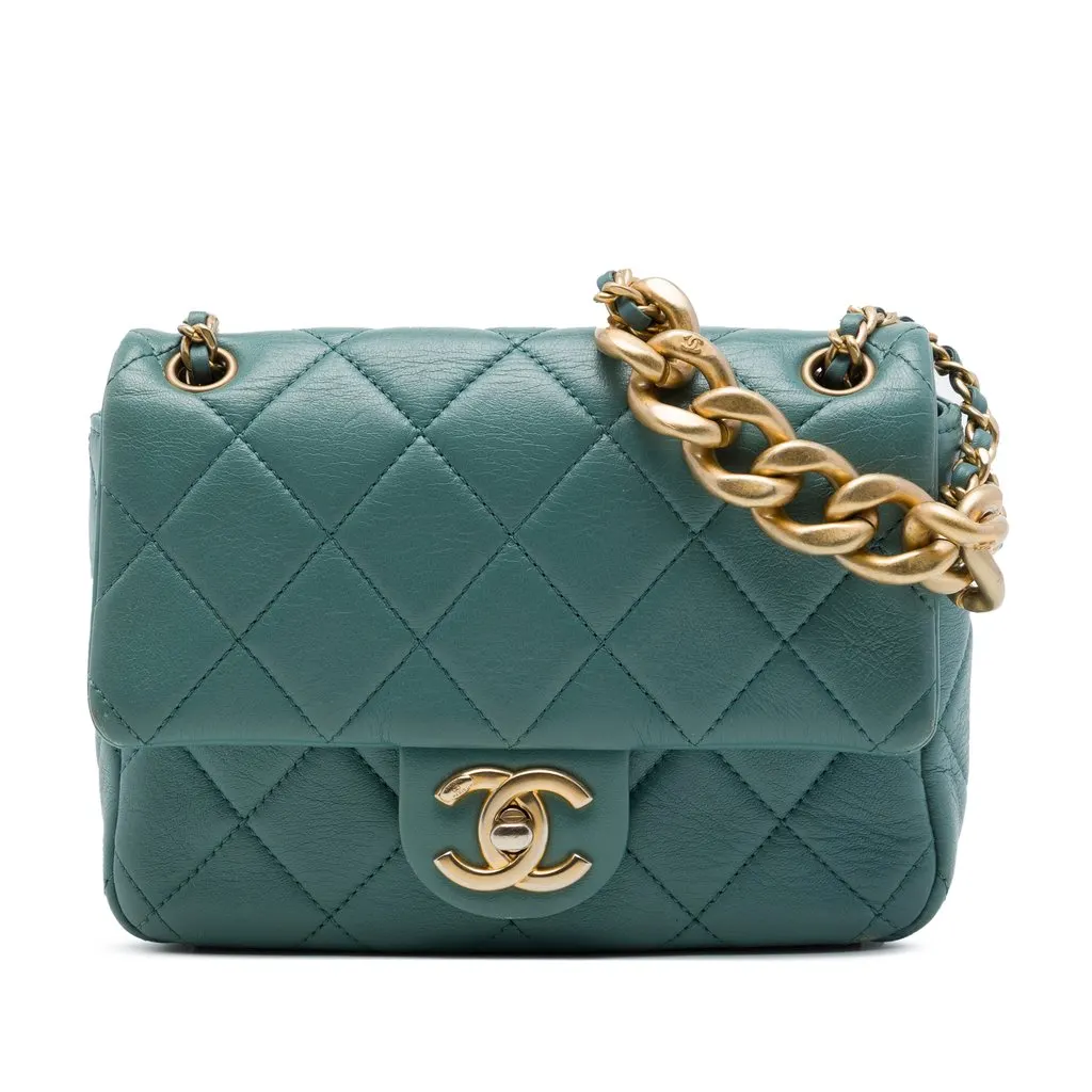 Chanel Mini CC Quilted Calfskin Multi Chain Single Flap Green Leather Very good - Front View