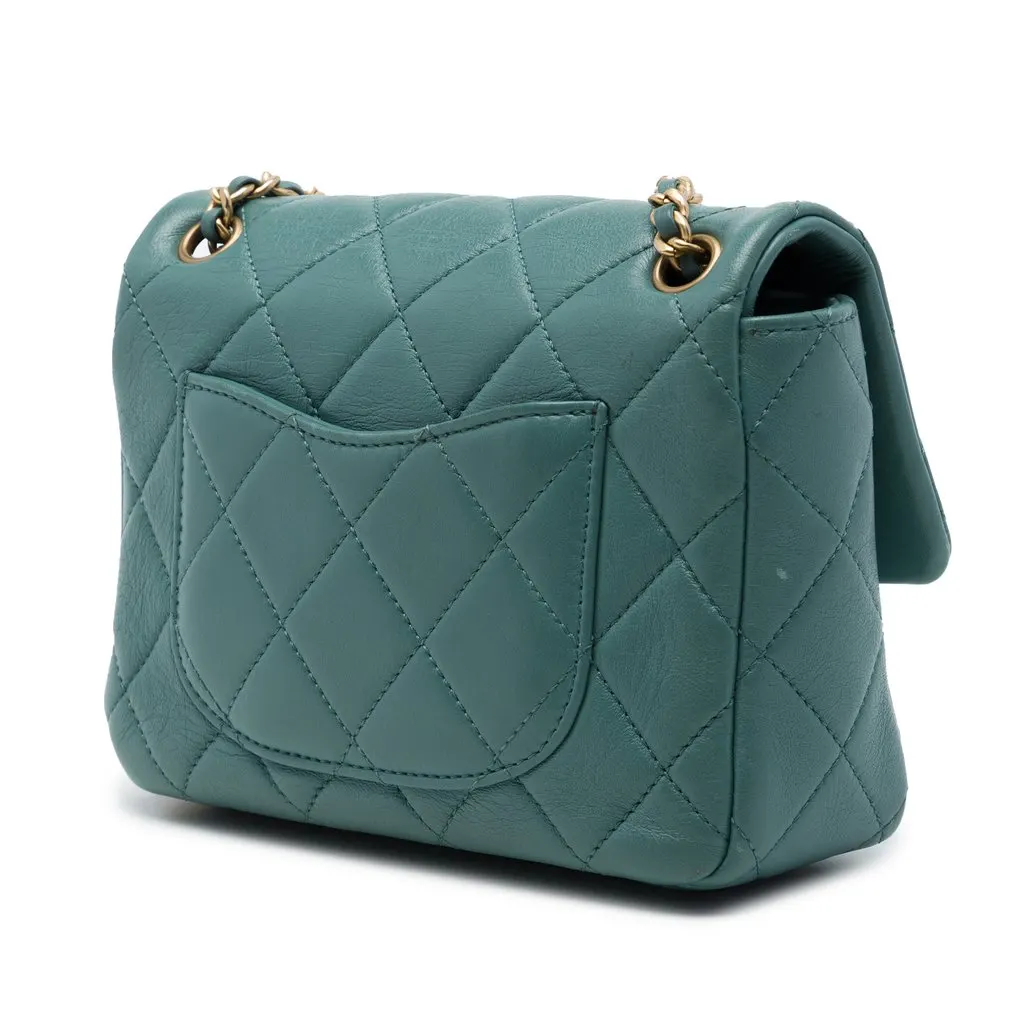 Chanel Mini CC Quilted Calfskin Multi Chain Single Flap Green Leather Very good - Back View
