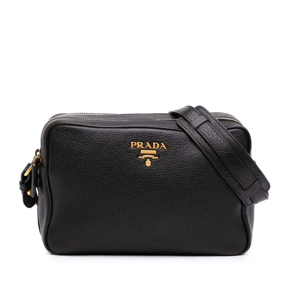Prada Vitello Phenix Double Zip Camera Bag Black Leather Very good - Front View