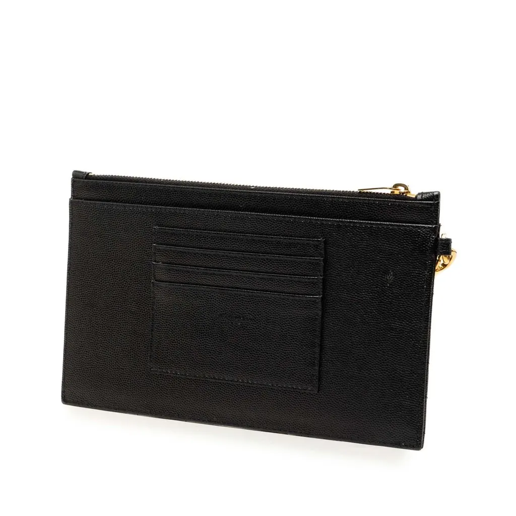 Saint Laurent Large Grain De Poudre Matelasse Cassandre Zip Pouch Black Leather Very good - Back View