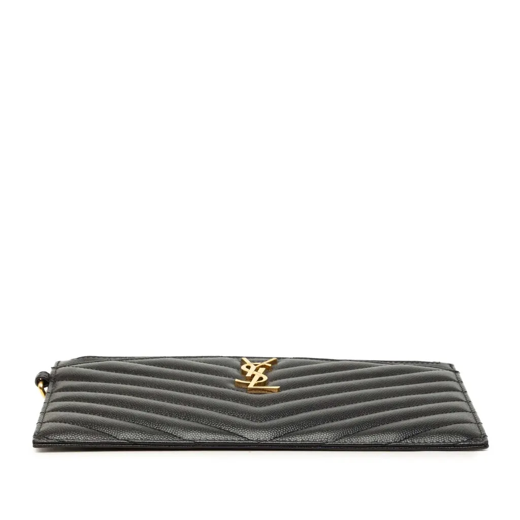 Saint Laurent Large Grain De Poudre Matelasse Cassandre Zip Pouch Black Leather Very good - Inside View