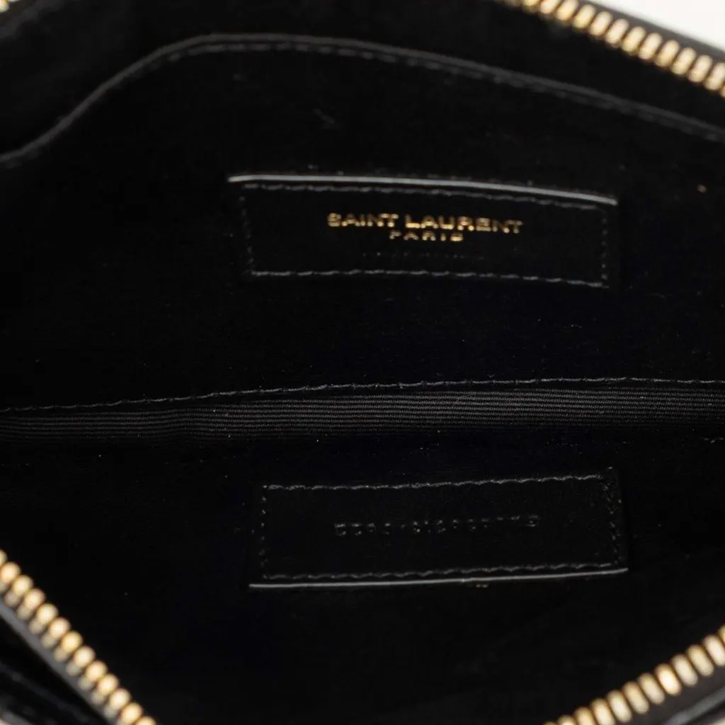 Saint Laurent Large Grain De Poudre Matelasse Cassandre Zip Pouch Black Leather Very good - Model View