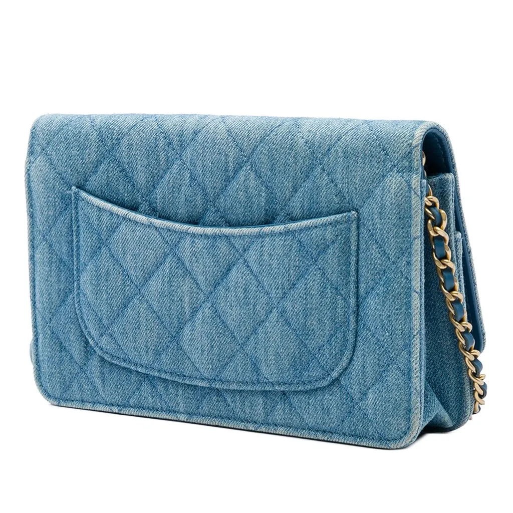 Chanel CC Quilted Denim Pearl Crush Wallet On Chain Blue Denim Good - Back View