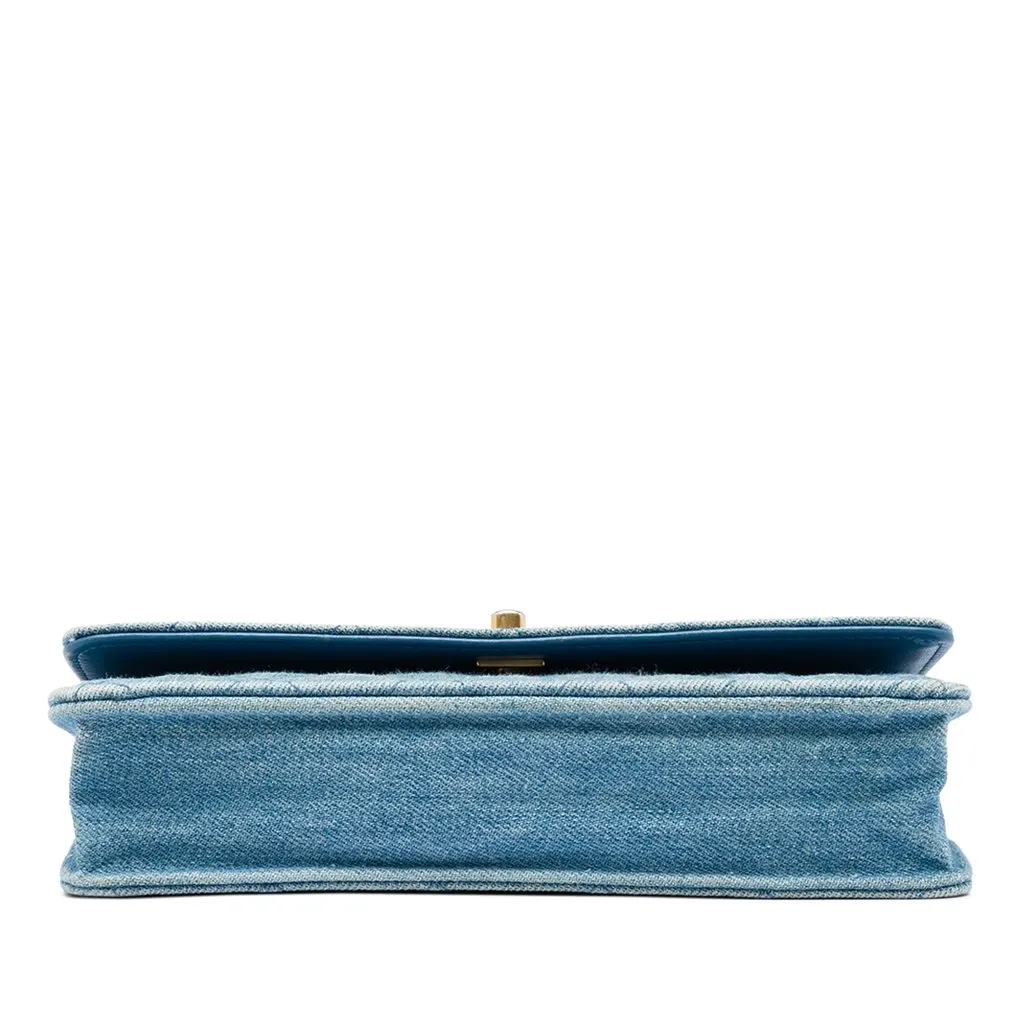 Chanel CC Quilted Denim Pearl Crush Wallet On Chain Blue Denim Good - Inside View