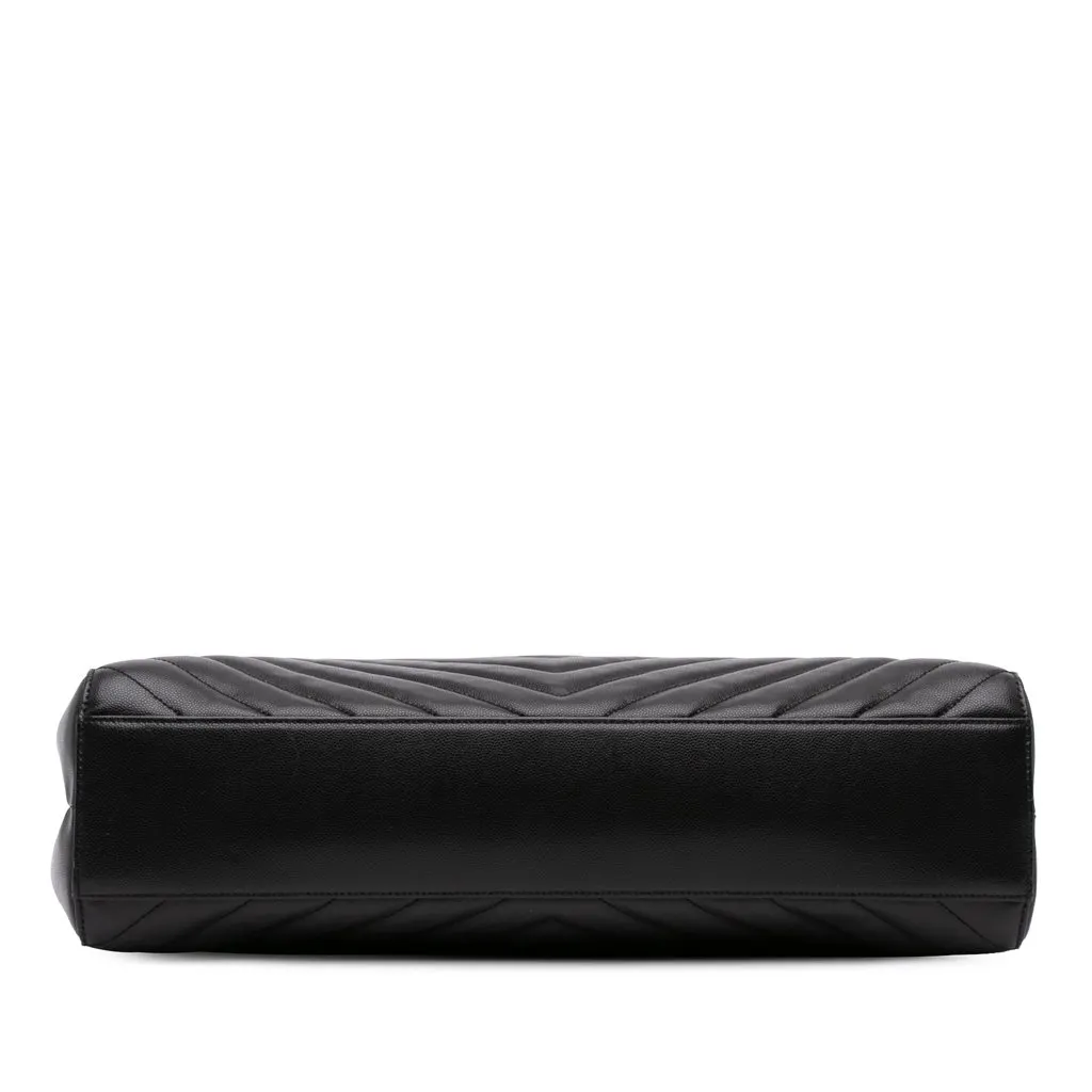 Saint Laurent Large Chevron Grain De Poudre Tribeca Shopping Tote Black Leather Good - Inside View