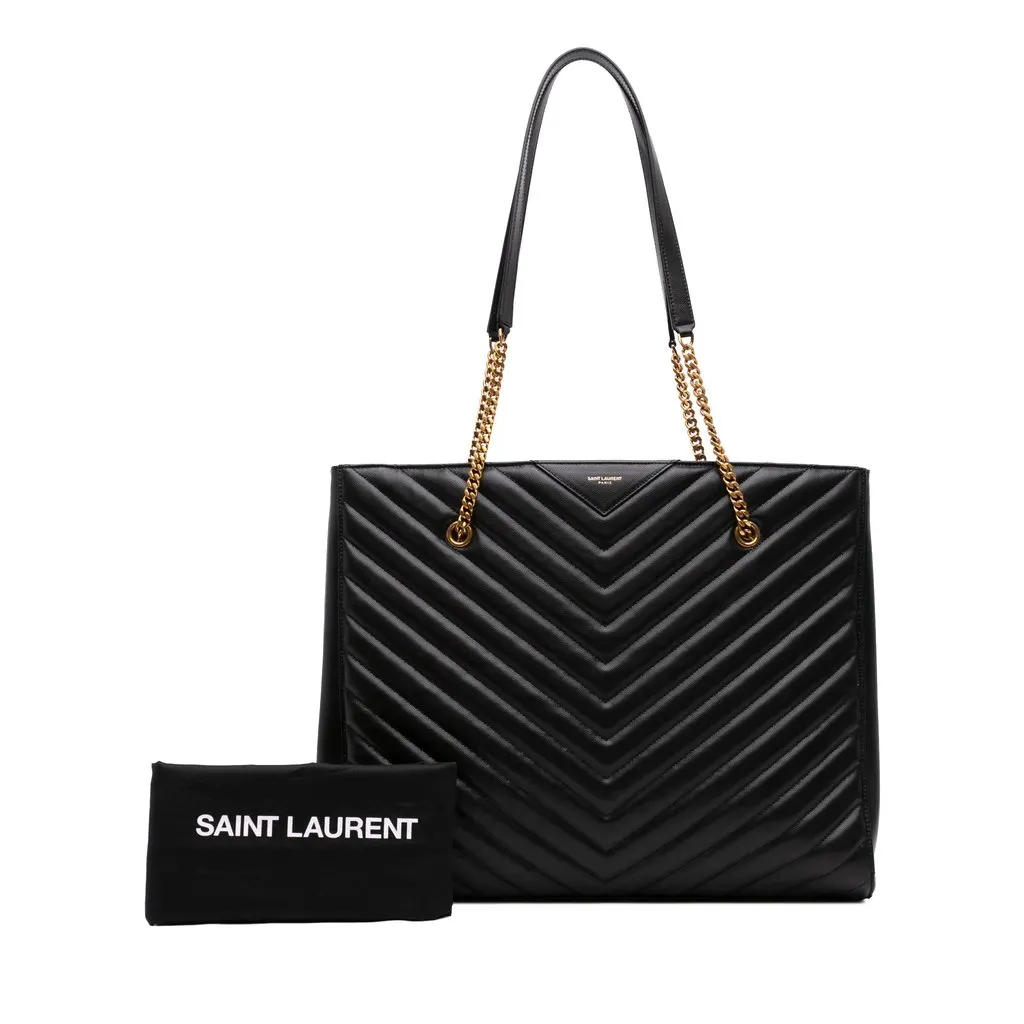 Saint Laurent Large Chevron Grain De Poudre Tribeca Shopping Tote Black Leather Good - Box View