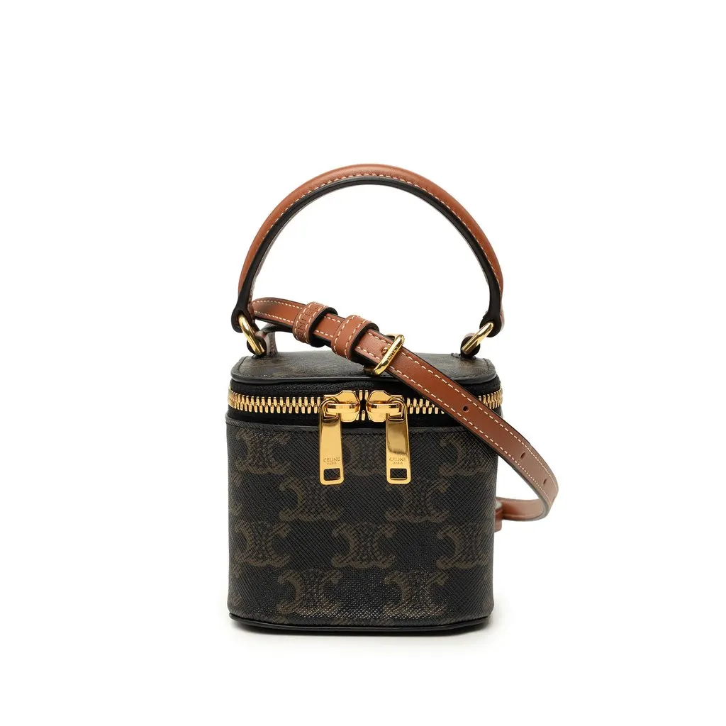 Celine Mini Triomphe Coated Canvas Vanity Case Brown Very good - Front View
