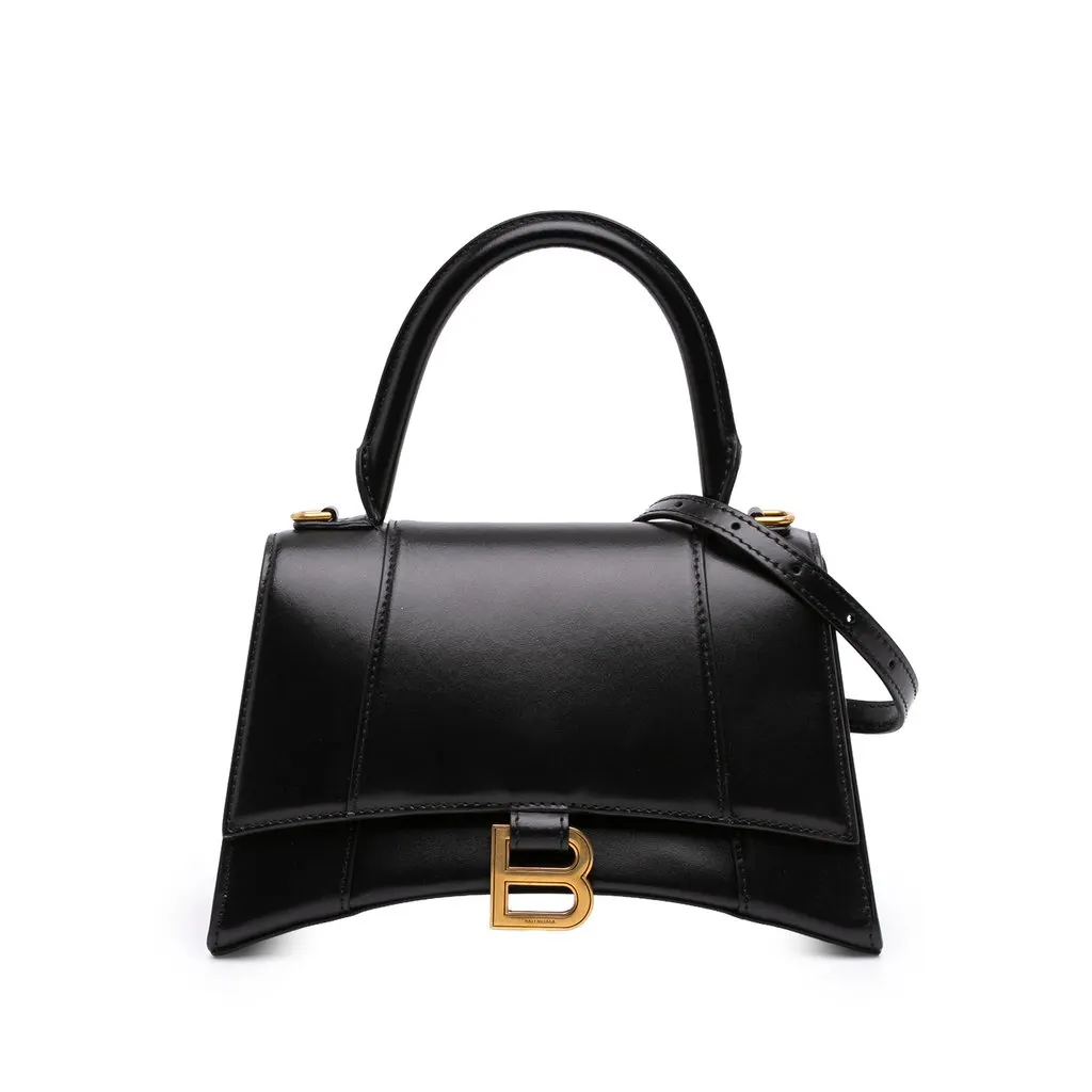 Balenciaga Small Shiny Box Calfskin Hourglass Top Handle Bag