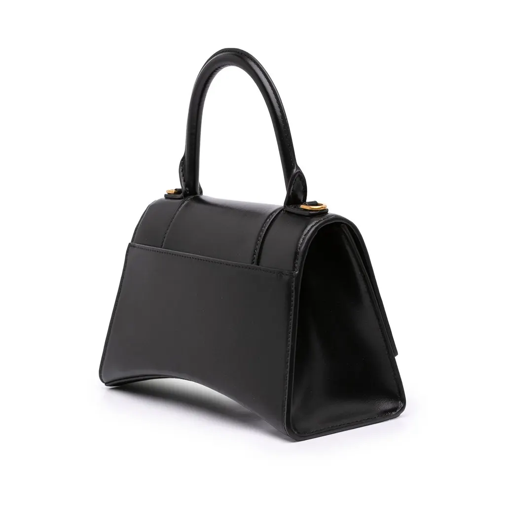 Balenciaga Small Shiny Box Calfskin Hourglass Top Handle Bag Black Leather Very good - Back View