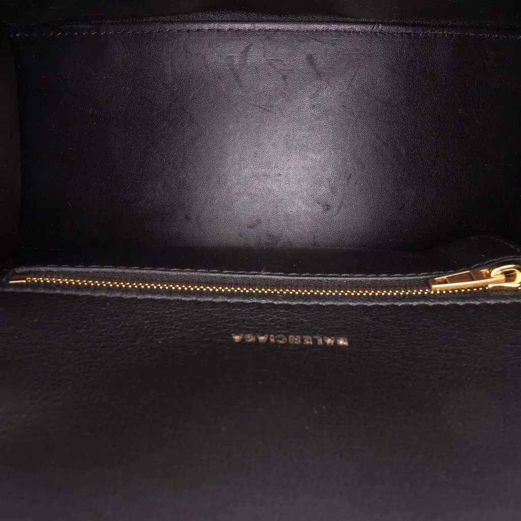 Balenciaga Small Shiny Box Calfskin Hourglass Top Handle Bag Black Leather Very good - Model View